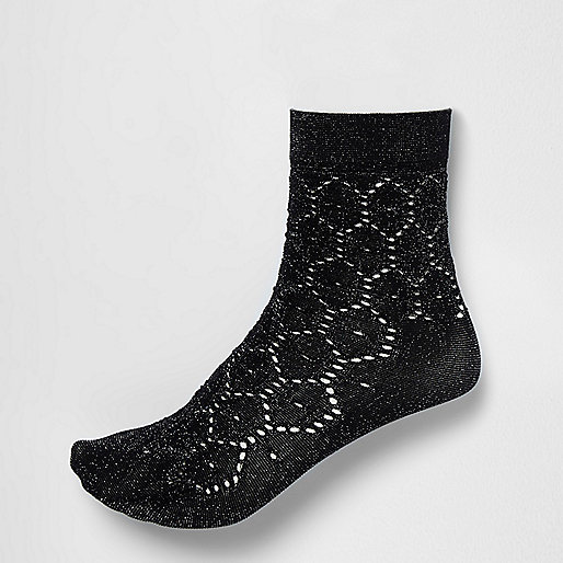 black and white coat river island,The jacques-vertuk Black glitter crochet ankle socks Tights & Socks women