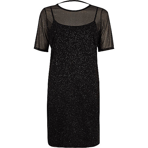 jacques-vertuk Black glitter mesh T-shirt dress 709057 women Dresses T-Shirt Dresses