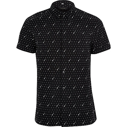 jacques-vertuk Black guitar print smart short sleeve shirt 299293 men Shirts