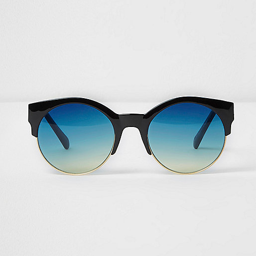 jacques-vertuk Black half frame blue lenses sunglasses 704516 women Sunglasses Retro Sunglasses