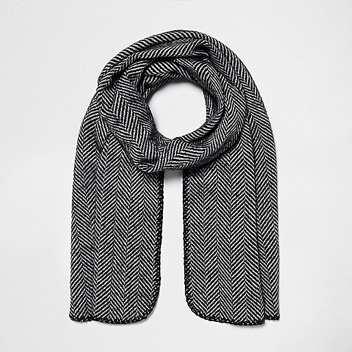 jacques-vertuk Black herringbone print reversible knit scarf 703438 women Accessories Scarves