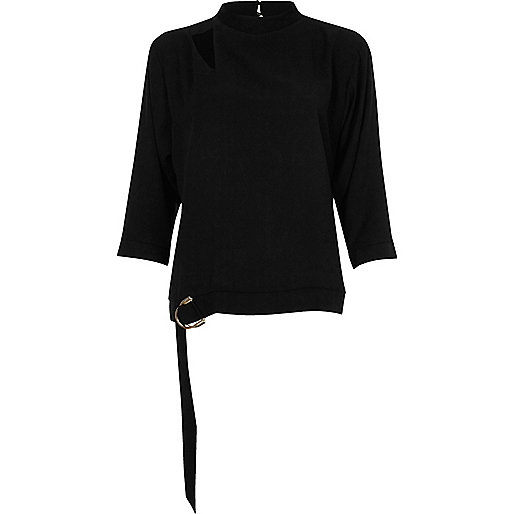 jacques-vertuk Black high neck D-ring hem top 708260 women Tops Blouses