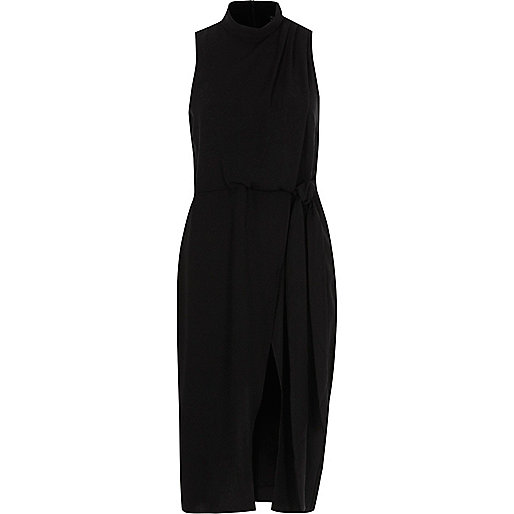 jacques-vertuk Black high neck waisted midi dress 708555 women Dresses Swing Dresses