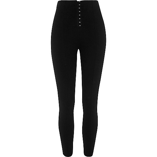 jacques-vertuk Black high waisted hook and eye leggings 703944 women Trousers Leggings