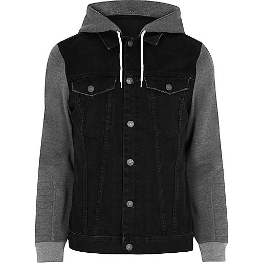 jacques-vertuk Black jersey hoodie denim jacket 300065 men Coats / Jackets Jackets