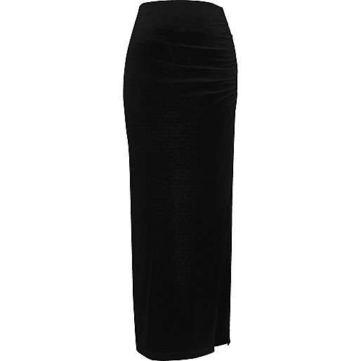 jacques-vertuk Black jersey ruched maxi skirt 704975 women Skirts Maxi Skirts