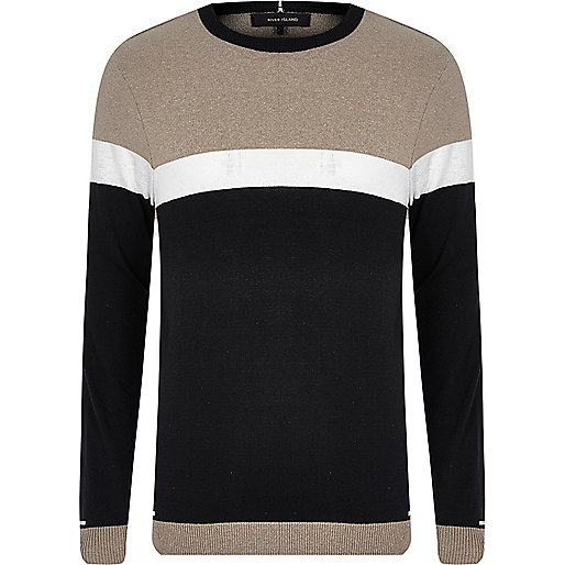 one for all river island,jacques-vertuk Ireland Black knit color block sweater men 300729