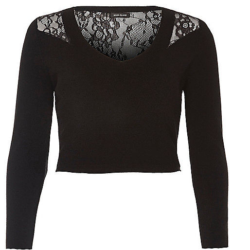 jacques-vertuk Black knit lace back crop top 691416 women Seasonal Offers