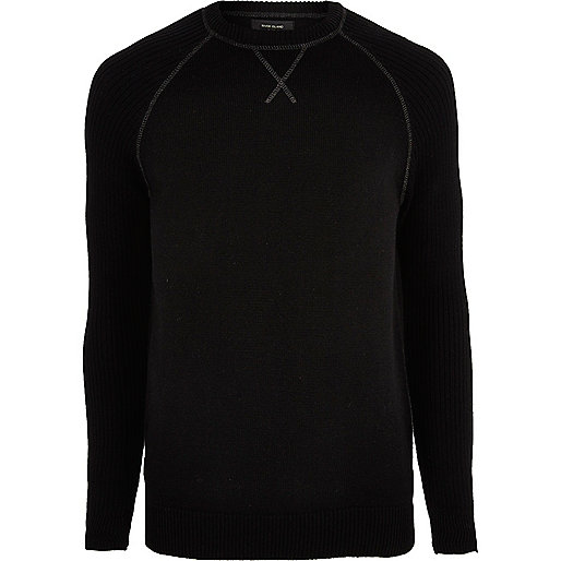 jacques-vertuk Black knit raglan sleeve sweater 299617 men Jumpers / Cardigans