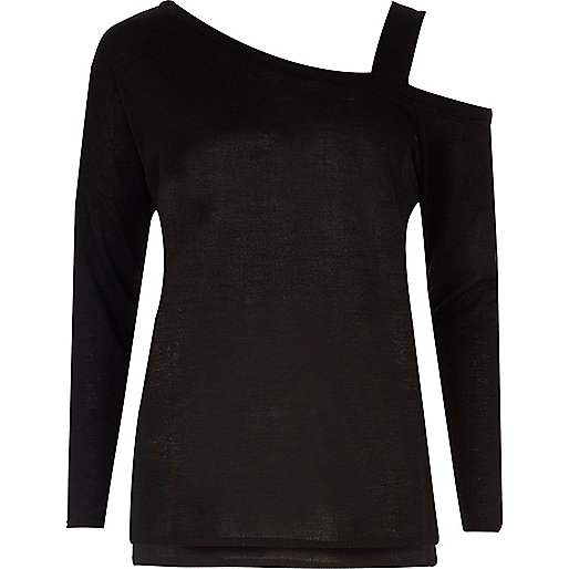 jacques-vertuk Black knitted asymmetric one shoulder top 693281 women Seasonal Offers