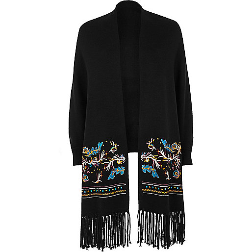 jacques-vertuk Black knitted embroidered cardigan 690439 women Tops Kimonos