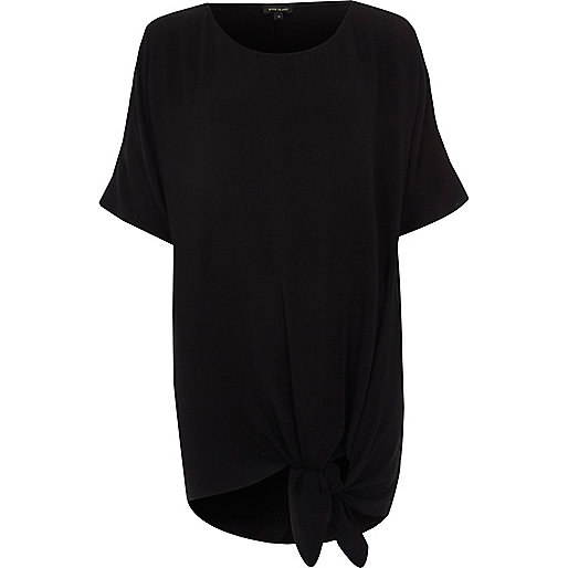 river island short jeans,jacques-vertuk Catalog Black knot front oversized T-shirt Blouses Tops women