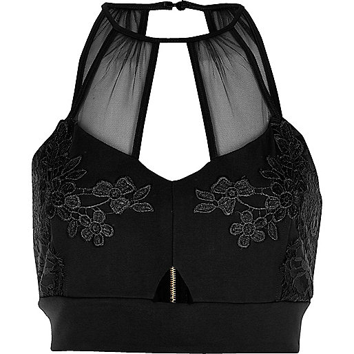 jacques-vertuk Black lace and mesh bralette 699420 women Tops Crop Tops / Bralets