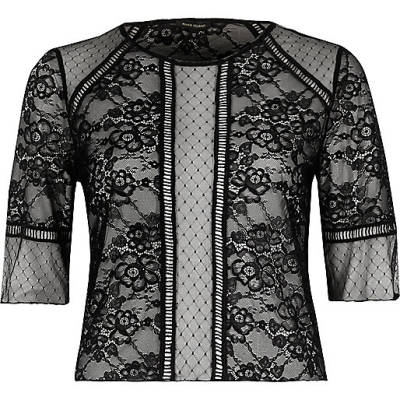 jacques-vertuk Black lace and mesh panel top 701212 women Tops