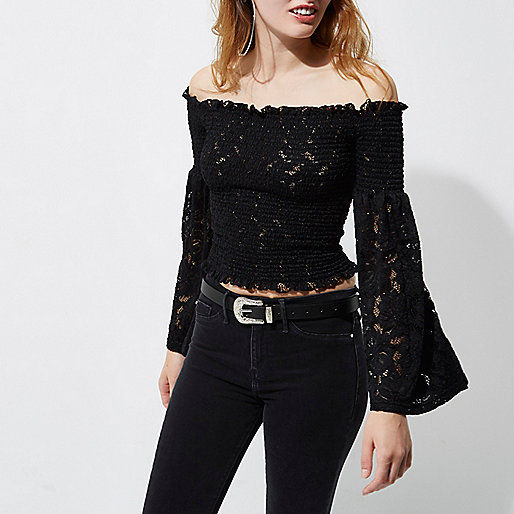 river island jeans men s,jacques-vertuk UK Sale Black lace bardot bell sleeve crop top women 707687