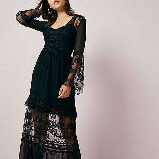 jacques-vertuk Black lace bell sleeve maxi dress 701104 women Dresses