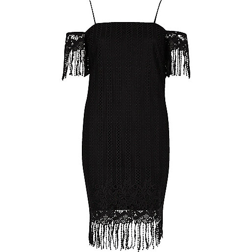 jacques-vertuk Black lace cold shoulder slip dress 704419 women Dresses Slip / Cami Dresses