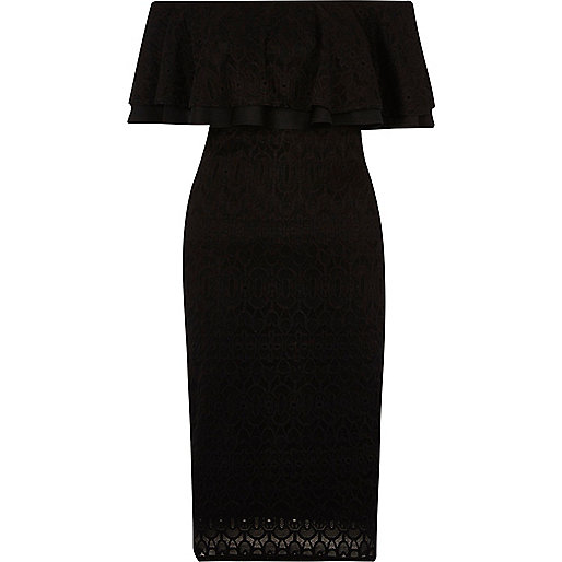 jacques-vertuk Black lace frill bardot dress 699882 women Dresses