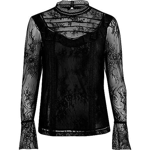 river island glitter bag,jacques-vertuk London Black lace frill flared sleeve top women 693287