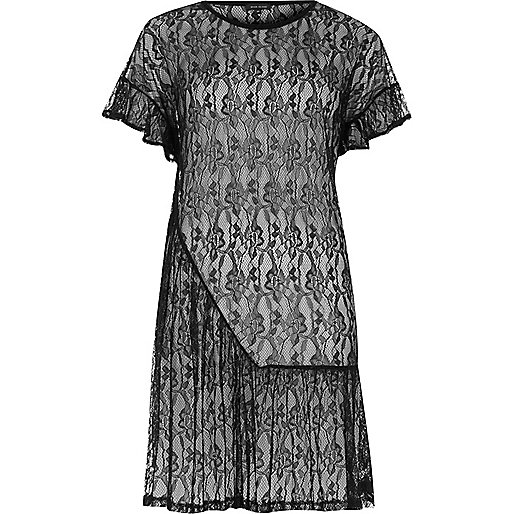 womens coats at river island,Clothes From jacques-vertuk Black lace frill smock dress Dresses Sale women