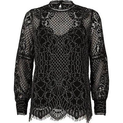 women s winter coats river island,jacques-vertuk Outlet Black lace high neck long sleeve top women 706893