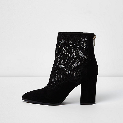 jacques-vertuk Black lace insert block heel pointed boots 706466 women Shoes / Boots Boots