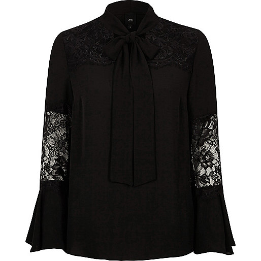 life on the island river island,jacques-vertuk Stores Black lace insert flared sleeve blouse women 704474