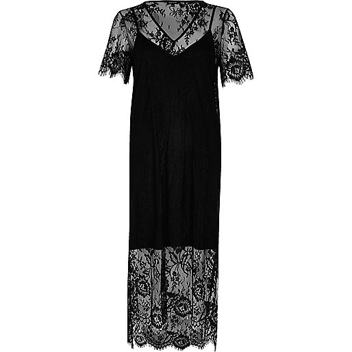 river island pink bardot dress,jacques-vertuk UK Black lace midi T-shirt dress women 696312