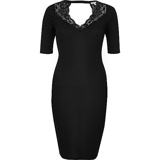 jacques-vertuk Black lace trim ribbed bodycon dress 694502 women Dresses