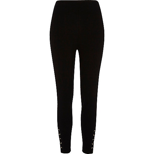 next river island,jacques-vertuk Ireland Black lace-up eyelet hem leggings women 700232