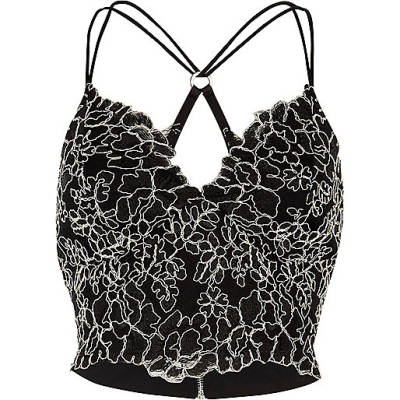 jacques-vertuk Black lace V neck cross back cami bralette 704589 women Tops Crop Tops / Bralets