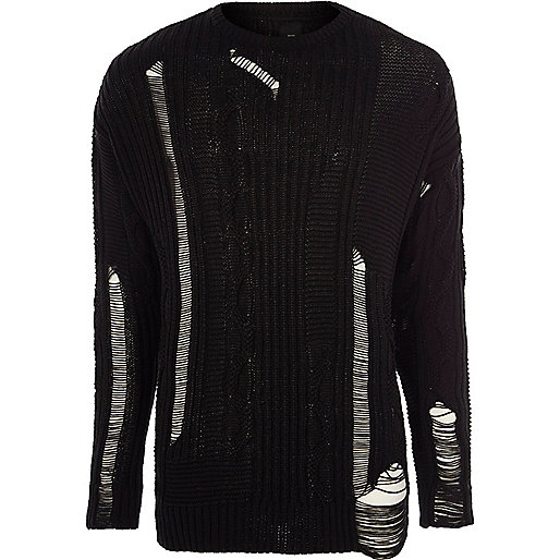 asos river island bags,jacques-vertuk UK Black ladder cut out cable knit sweater men 302494