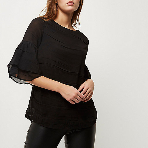 green wrap dress river island,New Season jacques-vertuk Black layered frill sleeve top Tops Sale women