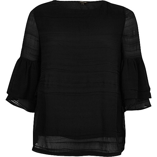 green wrap dress river island,New Season jacques-vertuk Black layered frill sleeve top Tops Sale women