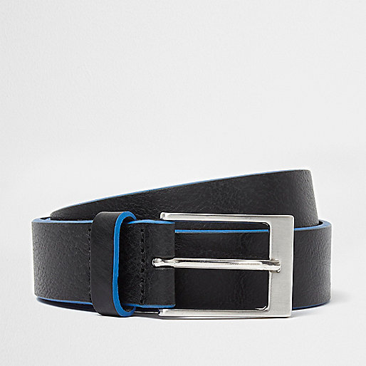 river island shoes men s sale,jacques-vertuk London Black leather blue edge buckle belt men 301808