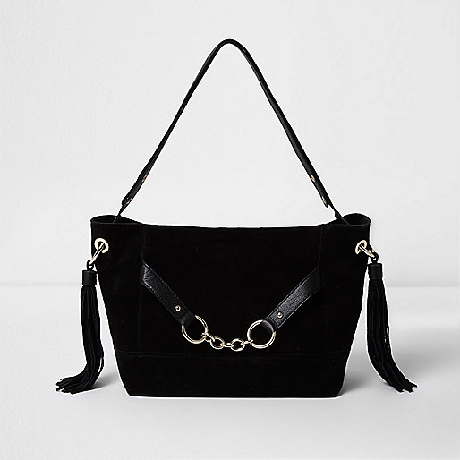 jacques-vertuk Black leather chain front slouch bucket bag 703381 women Bags / Purses Shoulder Bags