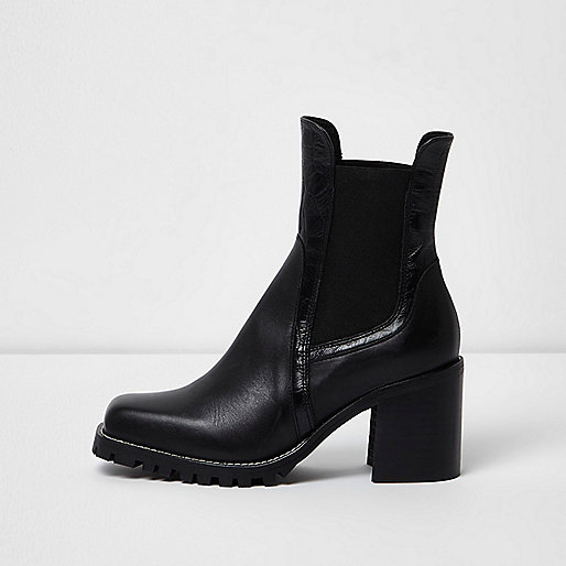 jacques-vertuk Black leather cleated block heel ankle boots 706594 women Shoes / Boots Boots