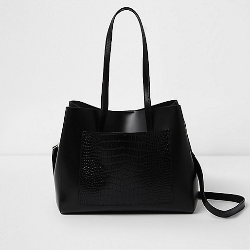 jacques-vertuk Black leather croc embossed winged tote bag 705142 women Bags / Purses Shopper & Tote Bags