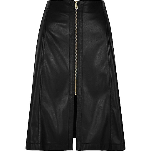 jacques-vertuk Black leather look A-line midi skirt 685639 women Skirts