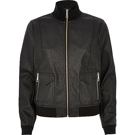 jacques-vertuk Black leather-look funnel neck bomber jacket 685829 women Coats / Jackets