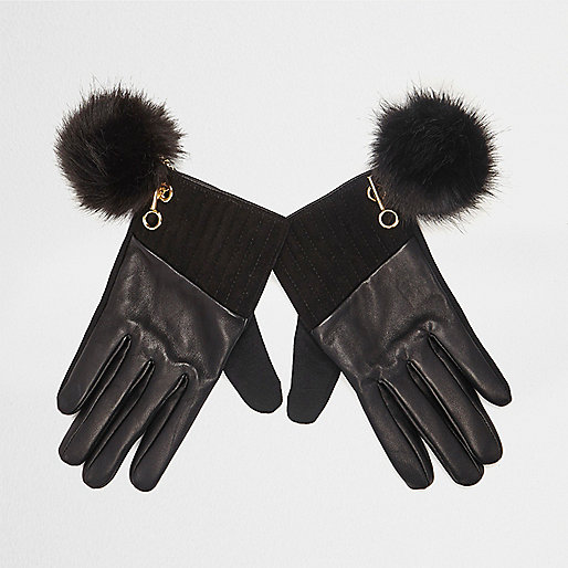 jacques-vertuk Black leather pom pom gloves 688706 women Accessories Gloves