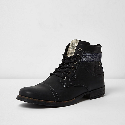 next river island jeans,jacques-vertuk Uk Site Black leather textile collar boots Shoes / Boots Sale men