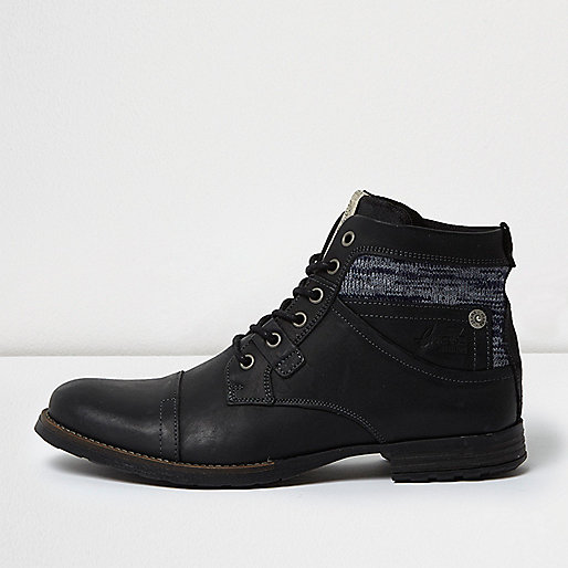 next river island jeans,jacques-vertuk Uk Site Black leather textile collar boots Shoes / Boots Sale men