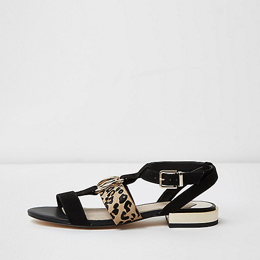 jacques-vertuk Black leopard print open toe sandals 700315 women Holiday Shop