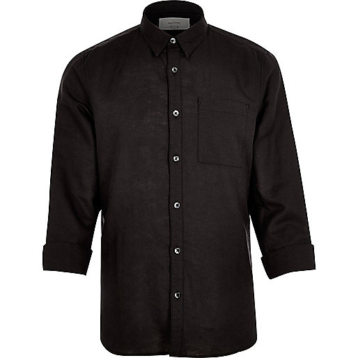 gold river island coat,jacques-vertuk Stores Black linen-rich shirt men 292256