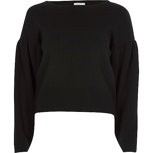 riverisland 10 sale,jacques-vertuk Sale Black long puff sleeve lace-up back knit top women 708514