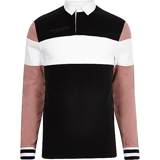 jacques-vertuk Black long sleeve blocked polo shirt 301396 men Polo Shirts