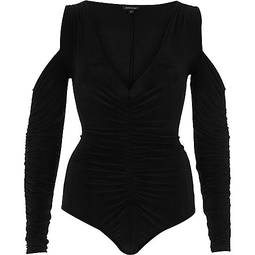 ladies summer dresses river island,jacques-vertuk R Black long sleeve cold shoulder bodysuit Tops Sale women