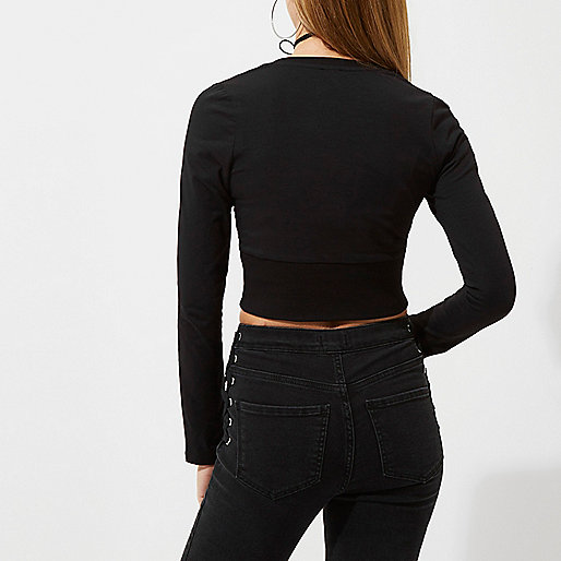 river island abbey centre,jacques-vertuk Ireland Black long sleeve ribbed insert crop top women 708837