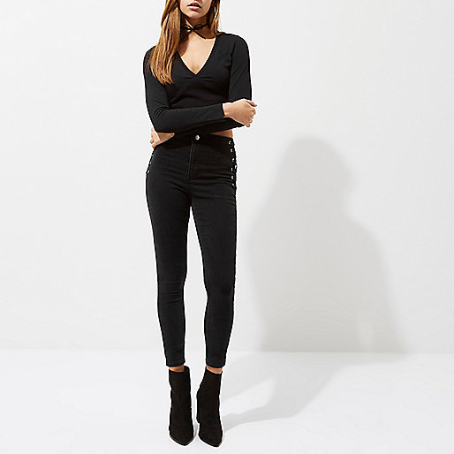 river island abbey centre,jacques-vertuk Ireland Black long sleeve ribbed insert crop top women 708837